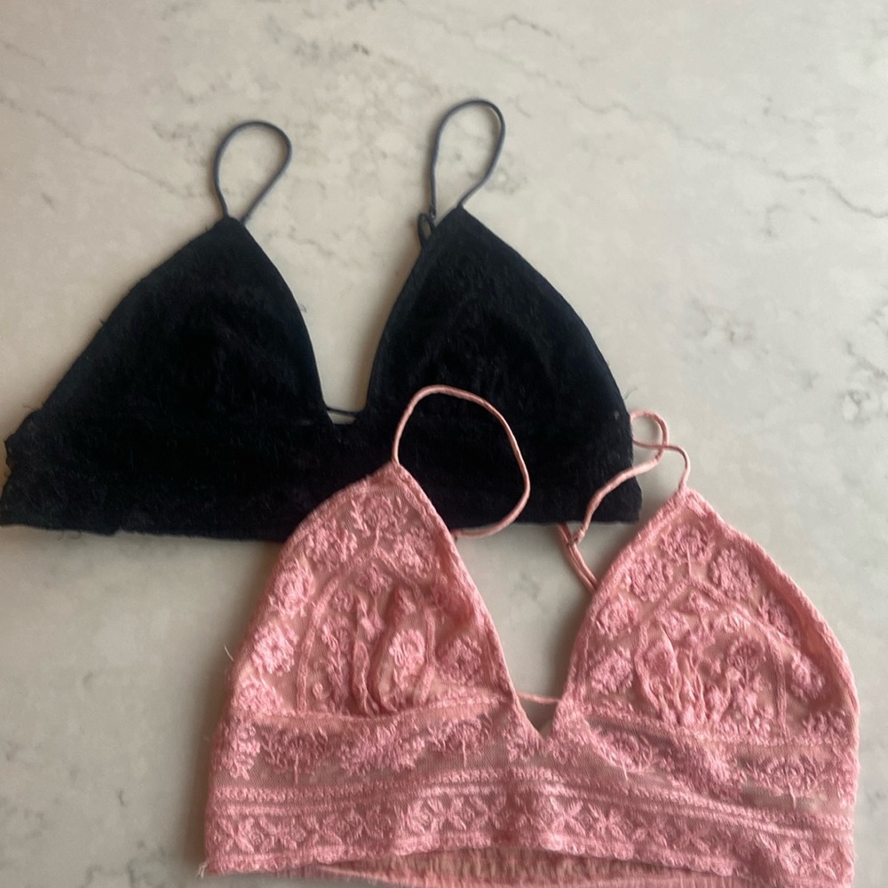 Free People Intimately bralettes.  One black, one pink, size medium.